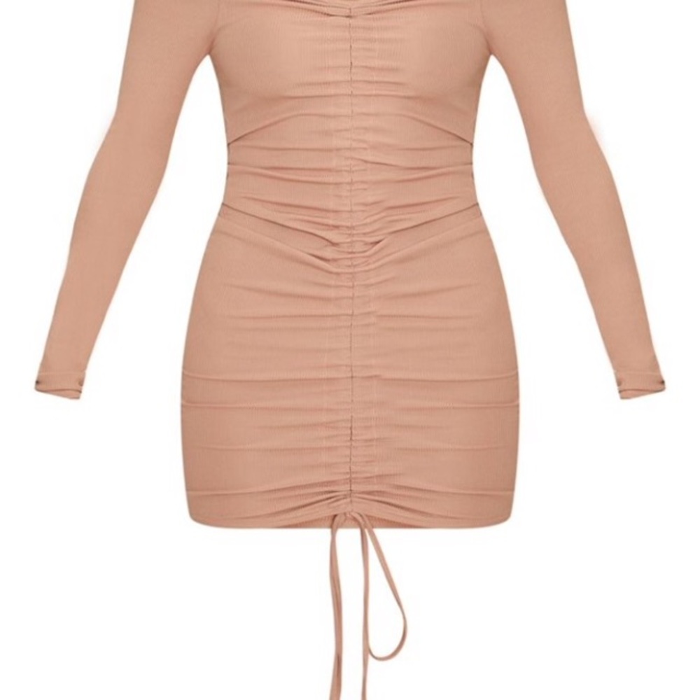 Taupe Ribbed Long sleeve Bodycon dress